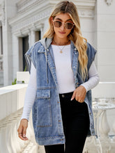 Load image into Gallery viewer, Hooded Sleeveless Denim Top with Pockets
