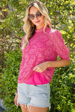 Load image into Gallery viewer, Lace Scalloped Short Puff Sleeve Top
