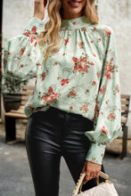 Load image into Gallery viewer, Floral Print Mock Neck Lantern Sleeve Blouse
