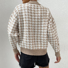 Load image into Gallery viewer, Houndstooth Round Neck Drop Shoulder Sweater
