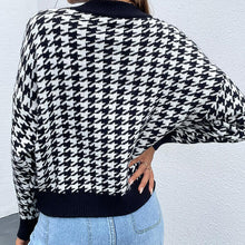 Load image into Gallery viewer, Houndstooth Round Neck Drop Shoulder Sweater
