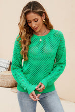 Load image into Gallery viewer, Round Neck Openwork Dropped Shoulder Knit Top
