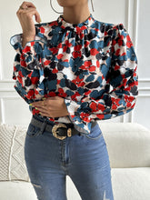 Load image into Gallery viewer, Floral Mock Neck Long Flounce Sleeve Blouse
