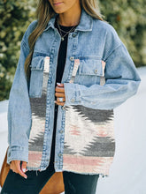 Load image into Gallery viewer, Collared Neck Dropped Shoulder Denim Jacket
