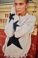 Load image into Gallery viewer, Distressed Round Neck Long Sleeve Star Print Loose Fit Sweater
