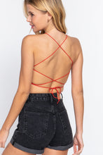 Load image into Gallery viewer, Lace Up Open Cross Back Crop Cami
