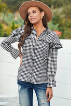 Load image into Gallery viewer, Black Plaid Button Ruffle Shirt
