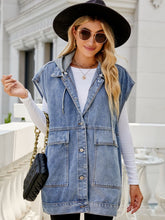 Load image into Gallery viewer, Hooded Sleeveless Denim Top with Pockets
