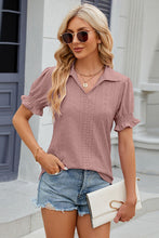 Load image into Gallery viewer, Eyelet Johnny Collar Short Sleeve Blouse
