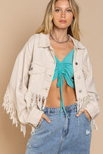 Load image into Gallery viewer, Fringe Distressed Crop Denim Jacket
