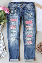 Load image into Gallery viewer, Leopard Patch Distressed Straight Leg Jeans
