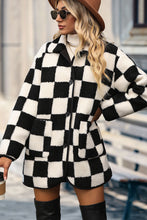 Load image into Gallery viewer, Plaid Buttoned Collared Neck Faux Fur Outwear
