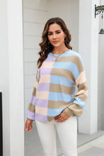 Load image into Gallery viewer, Round Neck Long Sleeve Color Block Dropped Shoulder Pullover Sweater
