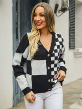 Load image into Gallery viewer, Plaid V-Neck Dropped Shoulder Cardigan
