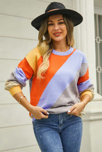 Load image into Gallery viewer, Color Block Round Neck Long Sleeve Sweater
