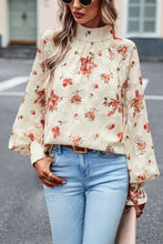 Load image into Gallery viewer, Floral Print Mock Neck Lantern Sleeve Blouse
