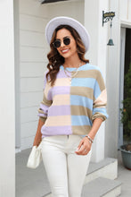 Load image into Gallery viewer, Round Neck Long Sleeve Color Block Dropped Shoulder Pullover Sweater
