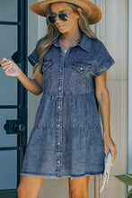 Load image into Gallery viewer, Button Front Raw Hem Denim Dress
