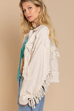 Load image into Gallery viewer, Fringe Distressed Crop Denim Jacket
