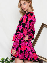 Load image into Gallery viewer, Floral Print Surplice Neck Long Sleeve Dress
