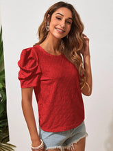 Load image into Gallery viewer, Eyelet Round Neck Puff Sleeve Blouse
