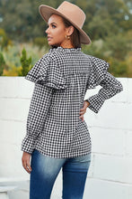 Load image into Gallery viewer, Black Plaid Button Ruffle Shirt
