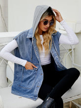 Load image into Gallery viewer, Hooded Sleeveless Denim Top with Pockets
