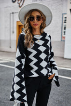 Load image into Gallery viewer, Geometric Slit Flare Sleeve Round Neck Sweater
