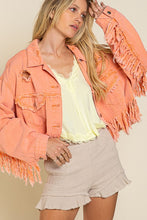 Load image into Gallery viewer, Fringe Distressed Crop Denim Jacket
