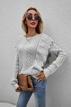 Load image into Gallery viewer, Openwork Round Neck Ruffled Sweater
