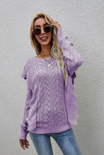 Load image into Gallery viewer, Openwork Round Neck Ruffled Sweater
