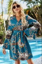 Load image into Gallery viewer, Bohemian Tie-Waist Flare Sleeve Surplice Dress
