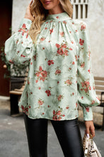 Load image into Gallery viewer, Floral Print Mock Neck Lantern Sleeve Blouse
