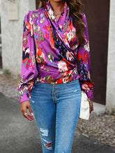 Load image into Gallery viewer, Printed Surplice Neck Long Sleeve Blouse
