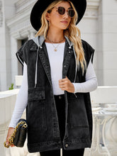 Load image into Gallery viewer, Hooded Sleeveless Denim Top with Pockets
