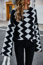 Load image into Gallery viewer, Geometric Slit Flare Sleeve Round Neck Sweater
