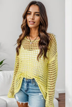 Load image into Gallery viewer, Openwork Round Neck Dropped Shoulder Knit Top
