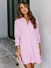 Load image into Gallery viewer, Button Up Collared Neck Long Sleeve Shirt Dress
